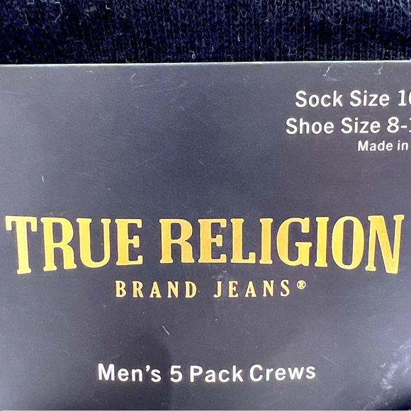 TRUE RELIGION MENS 5 PACK CREWS SOCKS BLACK, GREY, NAVY BLUE, SIZE 8-12.5 - Picture 5 of 11
